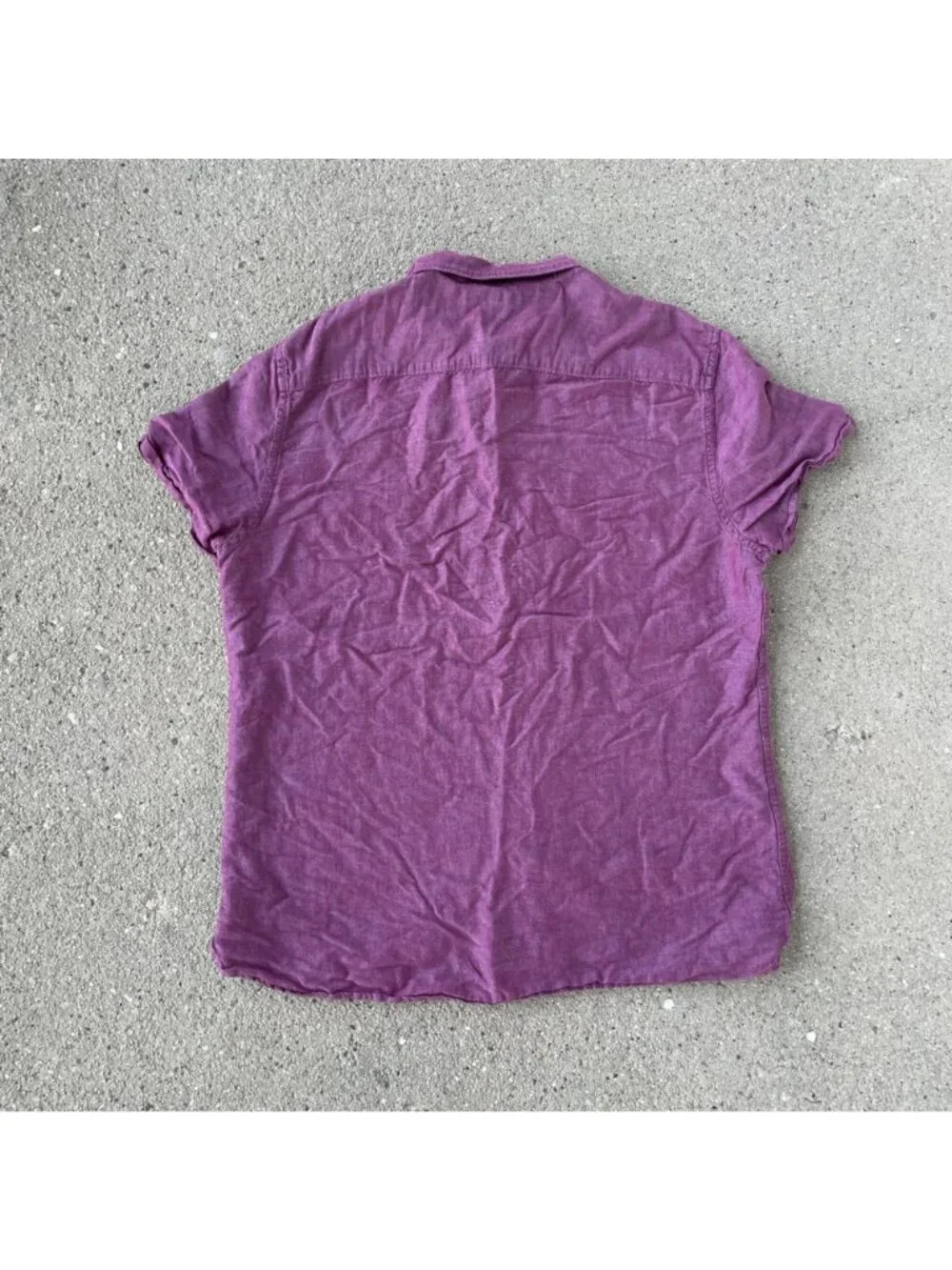 Perry Ellis Short Sleeve Button Down Shirt Linen Cotton Purple Men M Lightweight